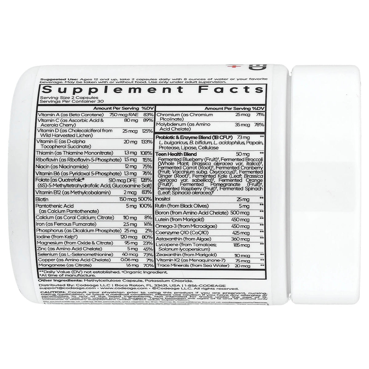Codeage Teen Fermented Multivitamin+, 60 Vegetable Capsules — alternate product view