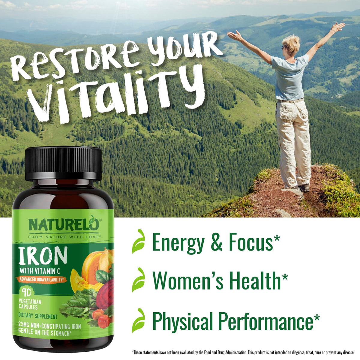 NATURELO Iron with Vitamin C, 90 Vegetarian Capsules - view 3