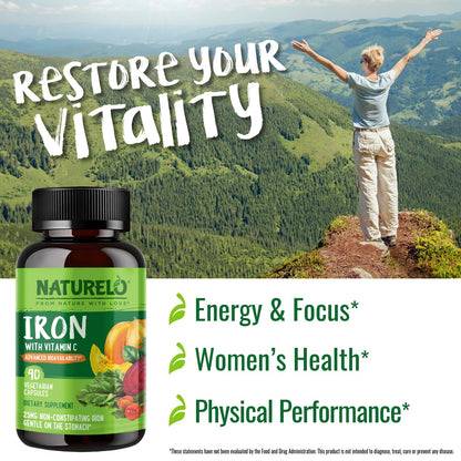 NATURELO Iron with Vitamin C, 90 Vegetarian Capsules - view 3