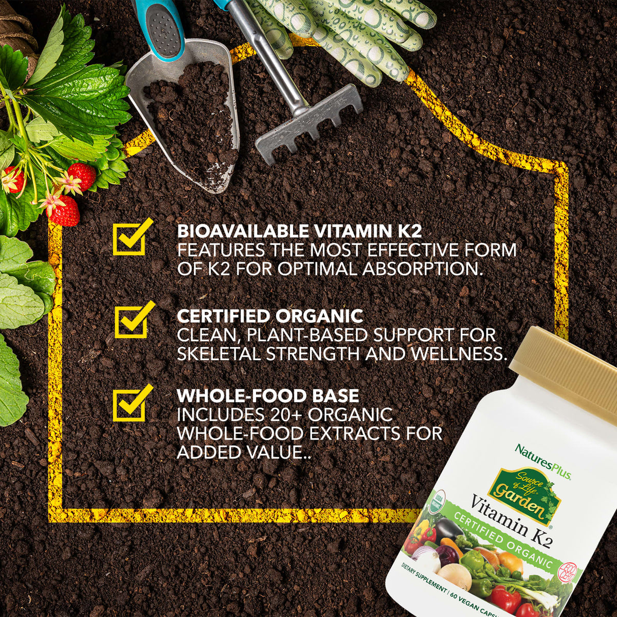 NaturesPlus Source of Life Garden Vitamin K2, 60 Vegan Capsules - view 3