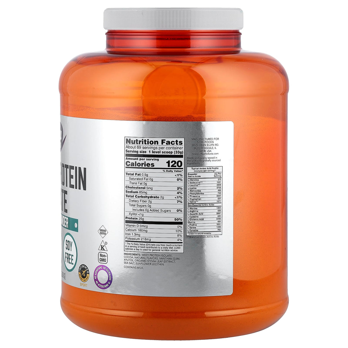 NOW Foods Sports Whey Protein Isolate, Creamy Chocolate, 2,268 g (5 lb) - view 2