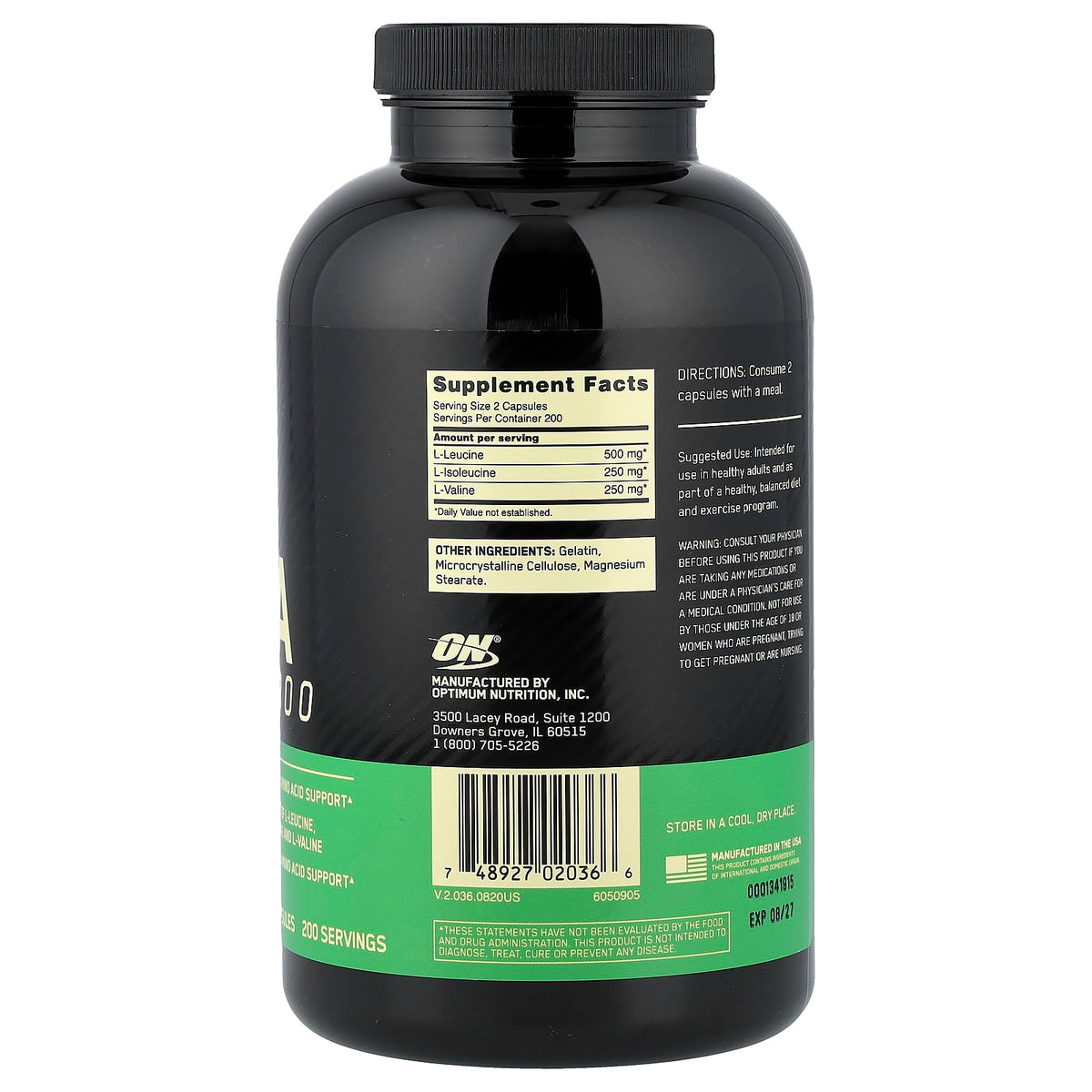 Optimum Nutrition BCAA 1000, 400 Capsules - view 2