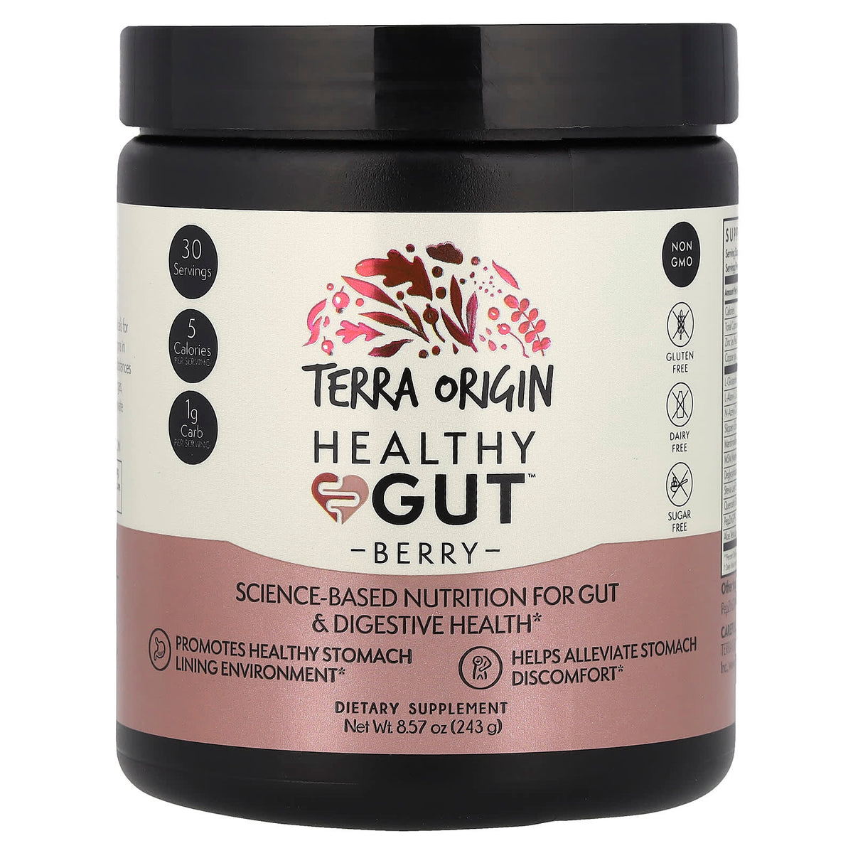 Terra Origin Healthy Gut Powder, Berry, 243 g (8.57 oz) — product view