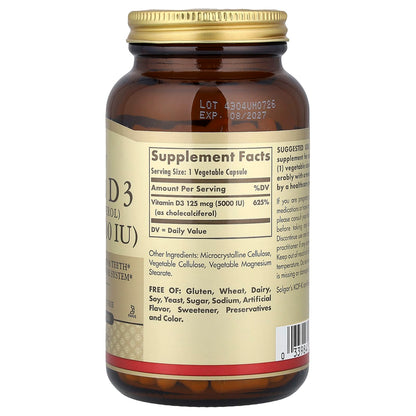 Solgar Vitamin D3 (Cholecalciferol), 125 mcg (5,000 IU), 240 Vegetable Capsules - view 2