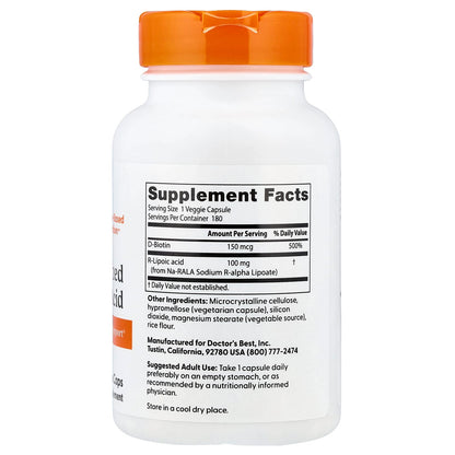 Doctor's Best Stabilized R-Lipoic Acid, 100 mg, 180 Veggie Caps - view 2