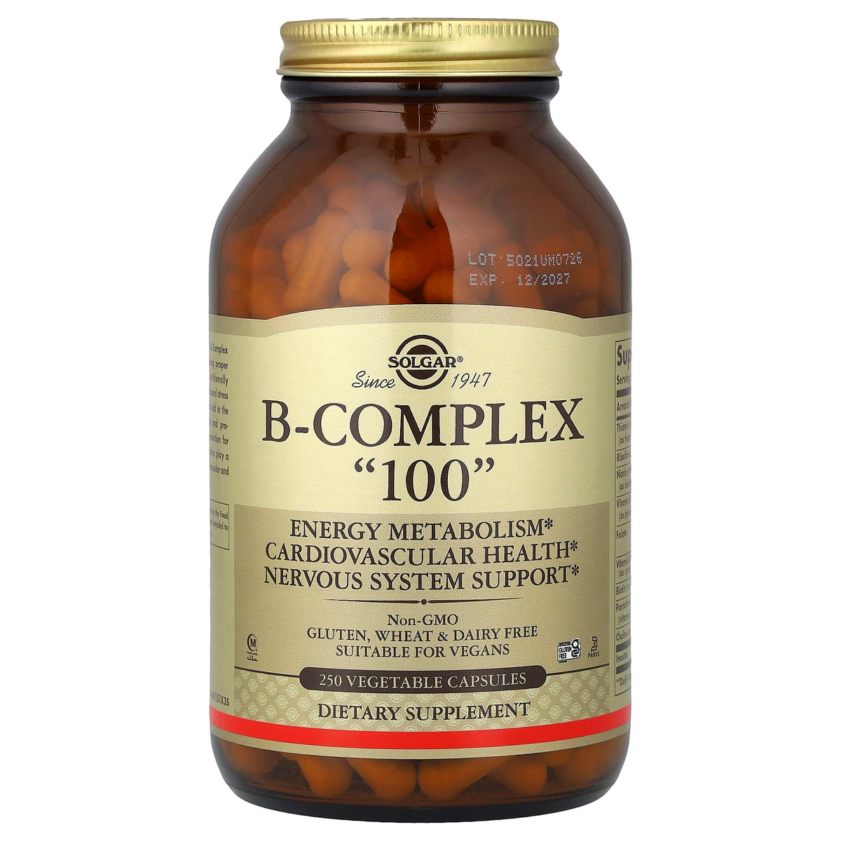 Solgar B-Complex "100", 250 Vegetable Capsules — product view
