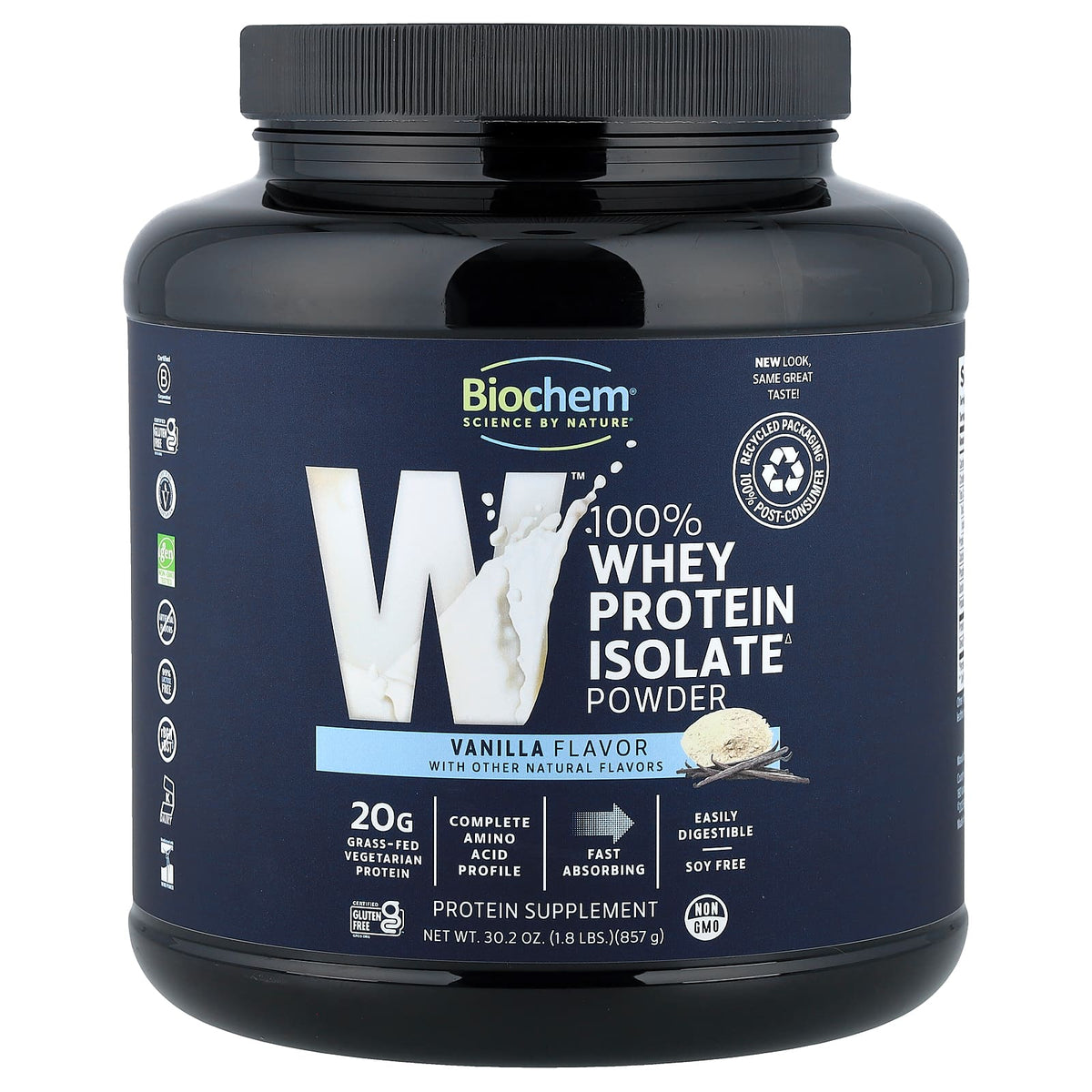 Biochem 100% Whey Isolate Protein Powder, Vanilla, 857 g (1.8 lb) — product view