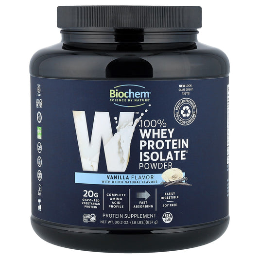 Biochem 100% Whey Isolate Protein Powder, Vanilla, 857 g (1.8 lb)