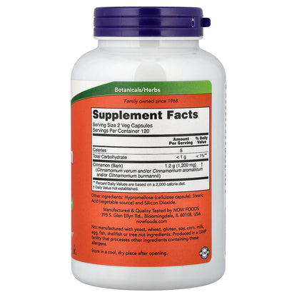 NOW Foods Cinnamon Bark, 600 mg, 240 Veg Capsules - view 2