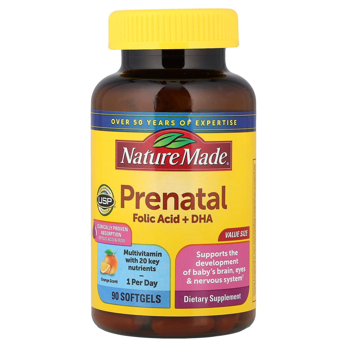 Nature Made Prenatal Folic Acid + DHA, Orange, 90 Softgels — product view