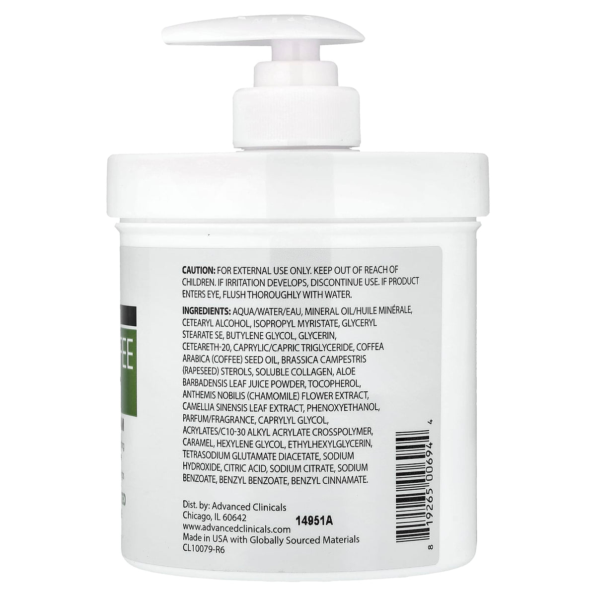 Advanced Clinicals Green Coffee Bean Oil Thermo-Firming Cream 454 g (16 oz) — alternate product view