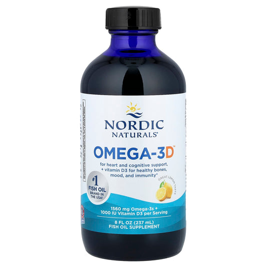 Nordic Naturals Omega-3D Fish Oil with Vitamin D3, Lemon, 237 ml (8 fl oz)