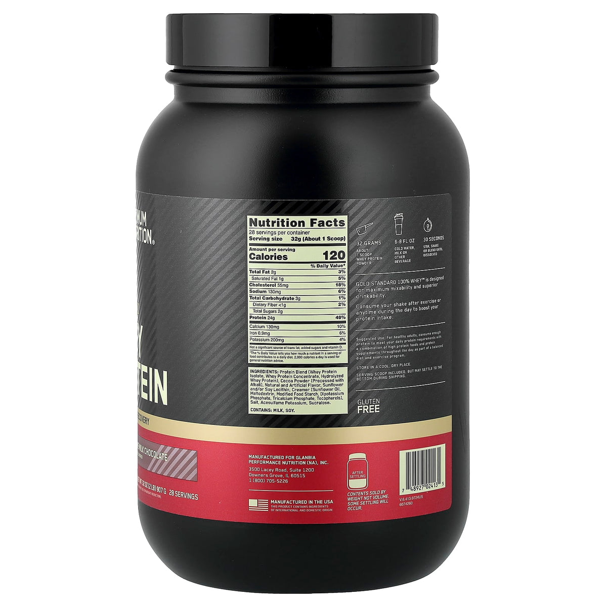 Optimum Nutrition Gold Standard 100% Whey, Extreme Milk Chocolate, 907 g (2 lb) — alternate product view