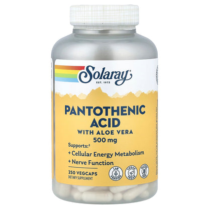 Solaray Pantothenic Acid with Aloe Vera, 250 VegCaps