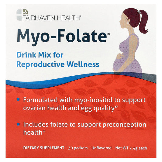 Fairhaven Health Myo-Folate Drink Mix, Unflavoured, 30 Packets (2.4 g Each)