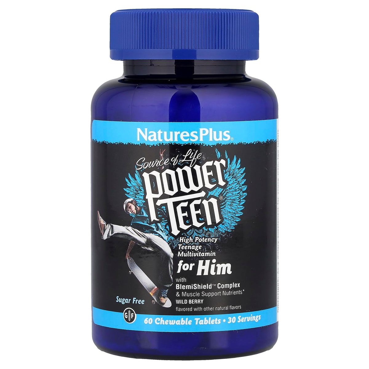NaturesPlus Source of Life Power Teen for Him, Wild Berry, 60 Chewable Tablets — product view