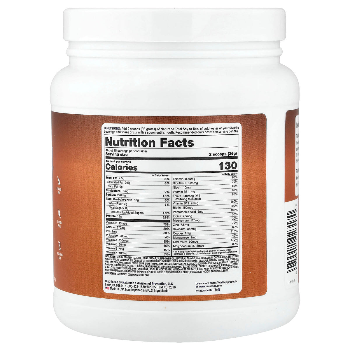 Naturade Total Soy Meal Replacement, Chocolate, 540 g (1.2 lb) — alternate product view