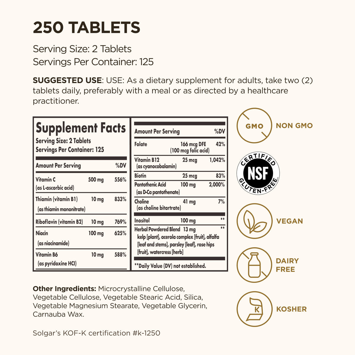 Solgar B-Complex with Vitamin C Stress Formula, 250 Tablets - view 3