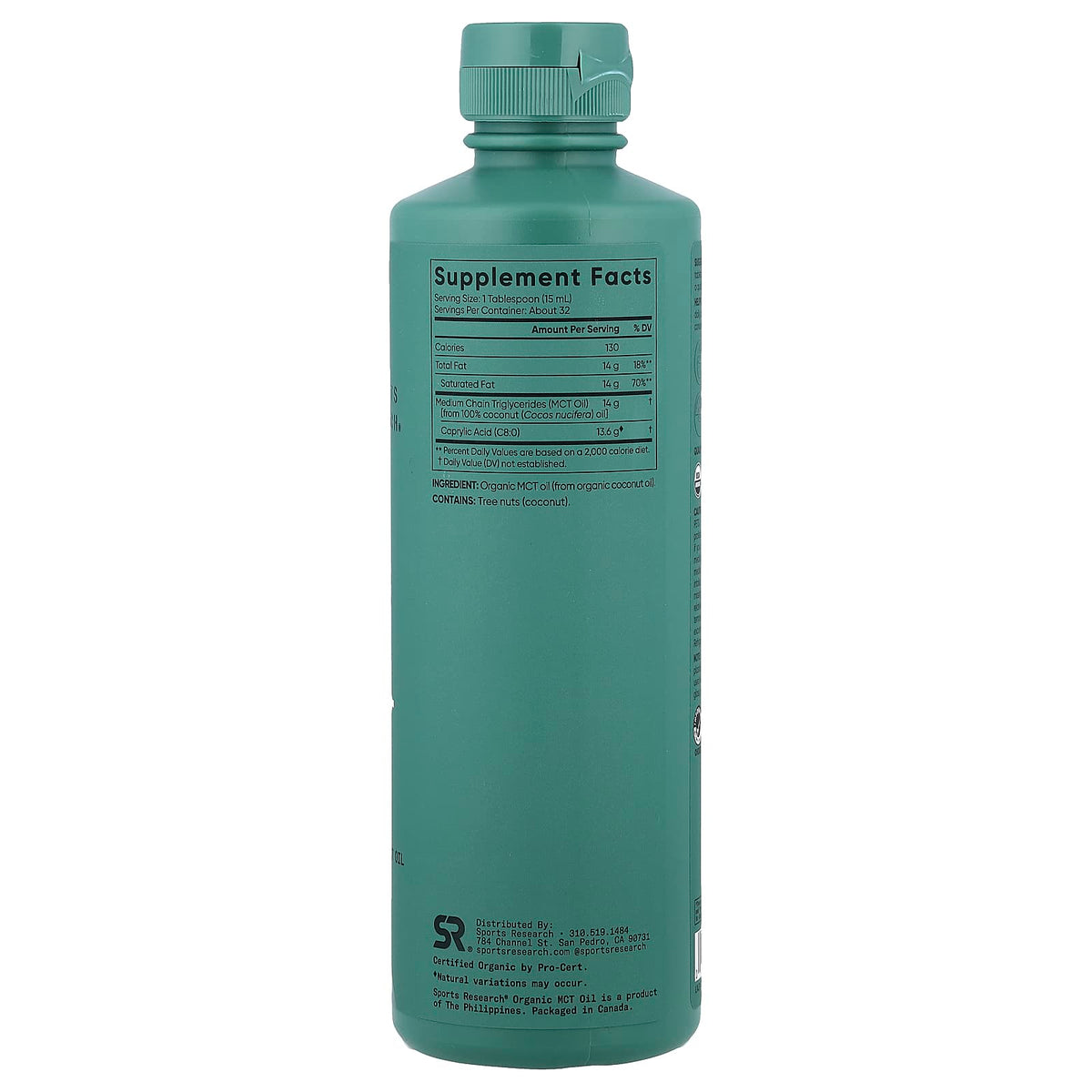 Sports Research Organic MCT Oil Keto C8, 473 ml (16 fl oz) - view 2