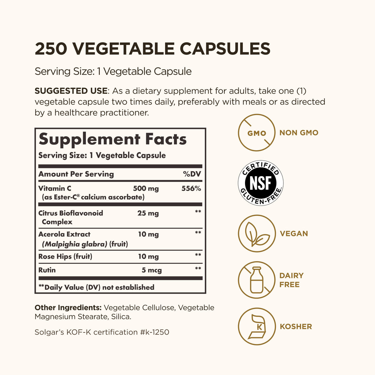 Solgar Ester-C Plus Vitamin C 500 mg, 250 Vegetable Capsules - view 3