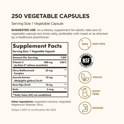 Solgar Ester-C Plus Vitamin C 500 mg, 250 Vegetable Capsules - view 3