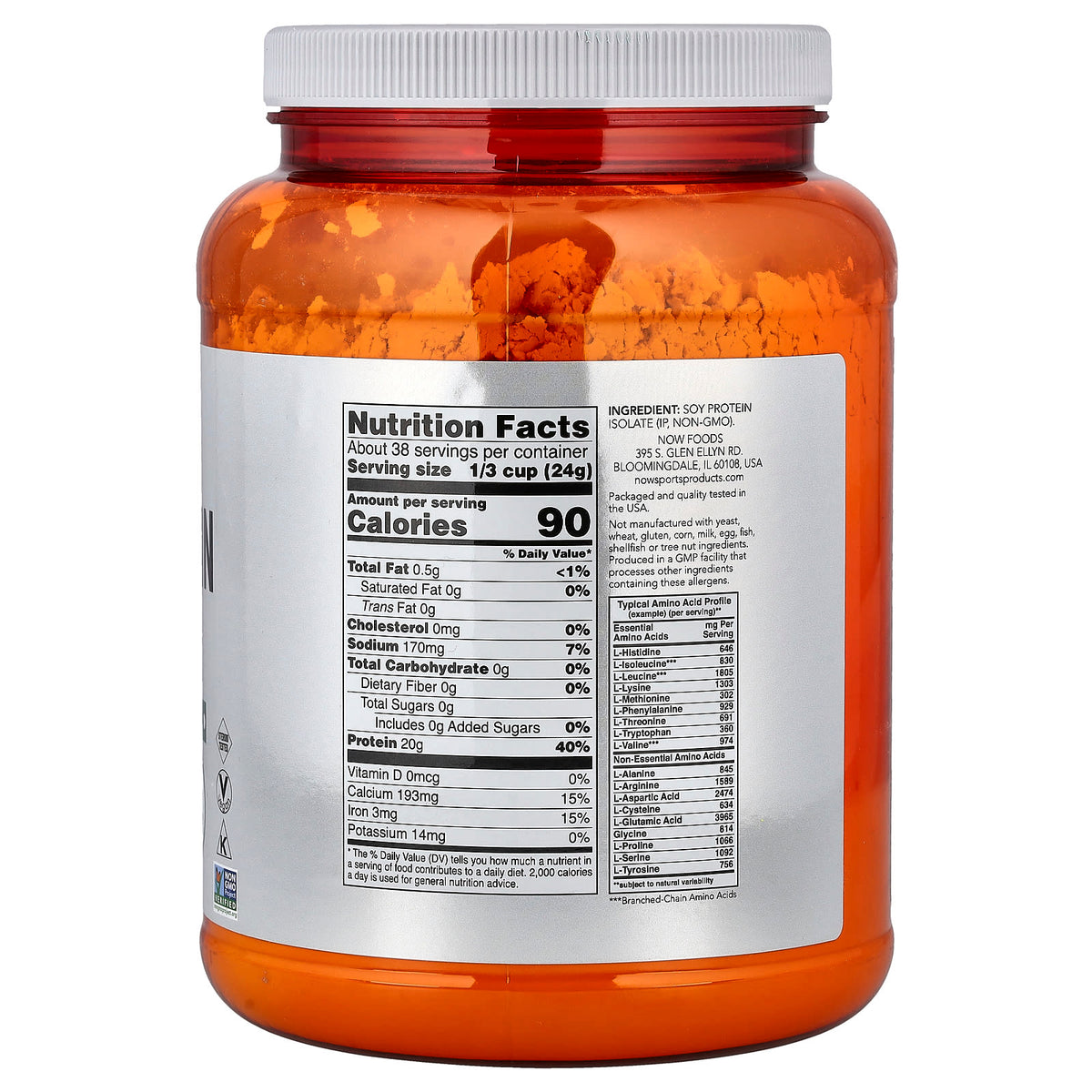 NOW Foods Sports Soy Protein Isolate Pure Unflavoured 907 g (2 lb) — alternate product view