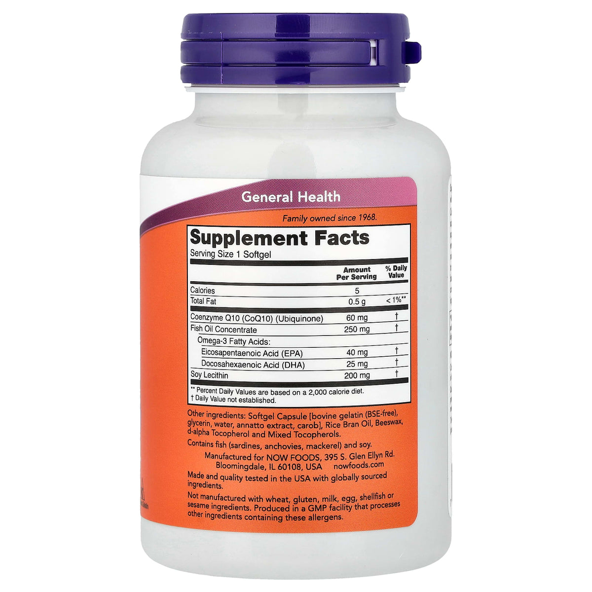 NOW Foods CoQ10 + Fish Oil, 120 Softgels - view 2