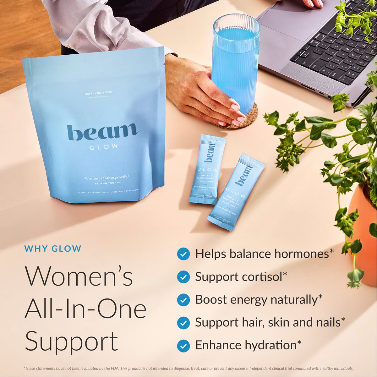 Beam Glow Women's Superpowder, Blue Raspberry, 15 Stick Packs - view 4