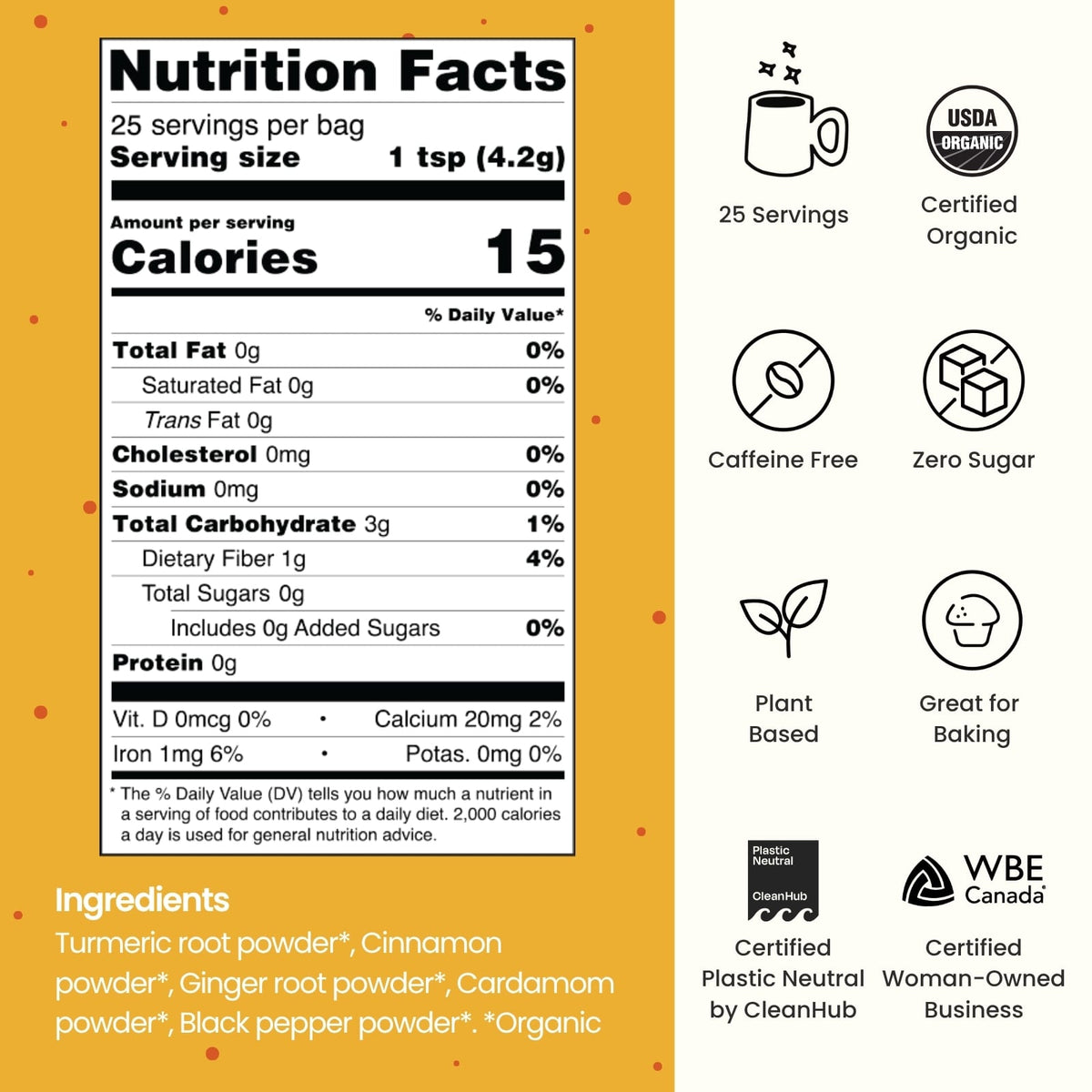 Blume Superfood Latte, Turmeric Blend, Caffeine Free, 4.4 oz (125 g) - view 6