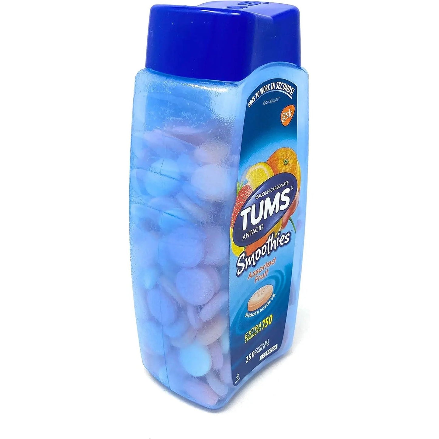 TUMS Smoothies Assorted Fruit Antacid Chewable Tablets 250Ct