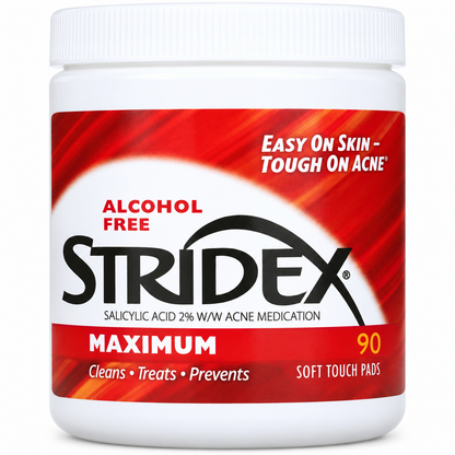 Stridex Maximum Strength Acne Control Pads - Front view of the product container with red label