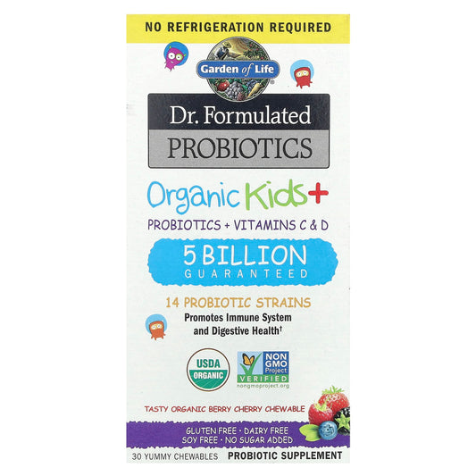 Garden of Life Organic Kids Probiotics + Vitamins C & D, Berry Cherry, 30 Chews
