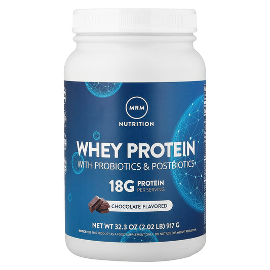 MRM Nutrition Whey Protein, Probiotics & Postbiotics, Chocolate, 917 g (2 lb)