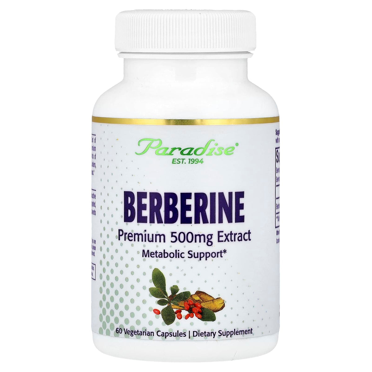 Paradise Herbs Berberine 500 mg, 60 Vegetarian Capsules