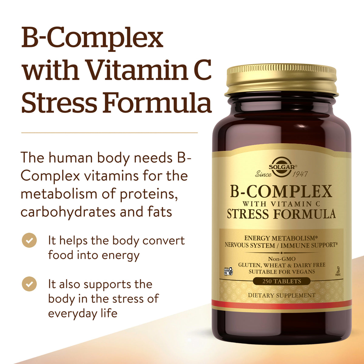 Solgar B-Complex with Vitamin C Stress Formula, 250 Tablets - view 5