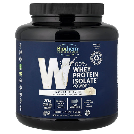 Biochem 100% Whey Protein Isolate Powder, Natural, 699 g (1.5 lb)