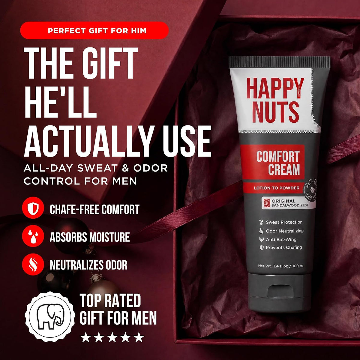 HAPPY NUTS Comfort Cream Deodorant for Men, Big Wood, 101 ml (3.4 fl oz) — alternate product view