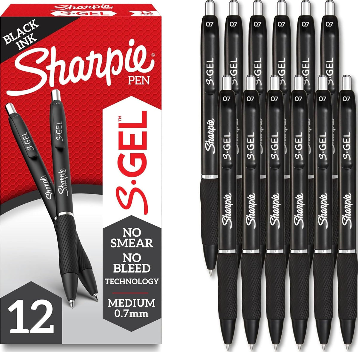 Sharpie S-Gel Gel Pens, Medium Point 0.7mm, Black Ink, 12 Count — product view