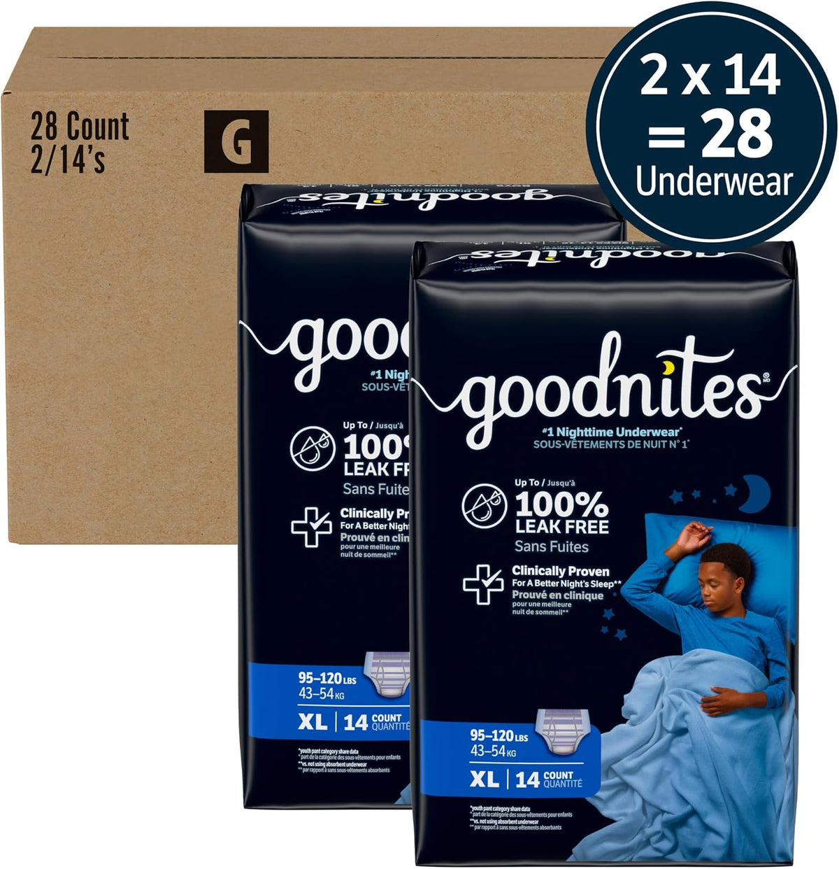 GoodNites Boys Night-Time Underwear, Size XL, 28 Count (2 Packs of 14) — alternate product view