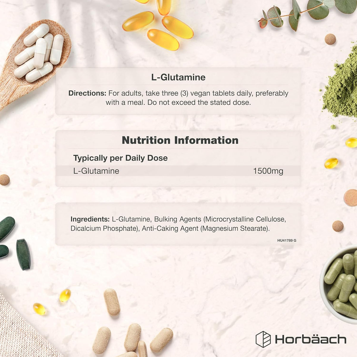 Horbaach L-Glutamine Tablets 1500mg - 120 Count - view 3