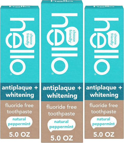 hello Antiplaque and Whitening Fluoride-Free Toothpaste, 3 x 5 oz