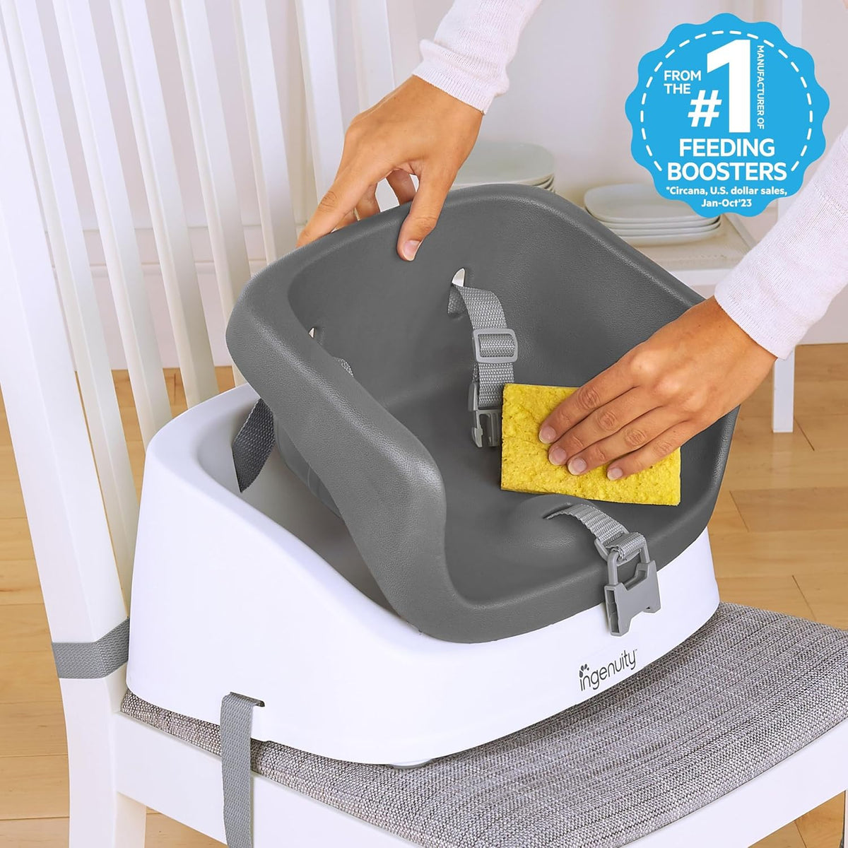 Ingenuity SmartClean Toddler Booster Seat for Chairs, Slate — alternate product view