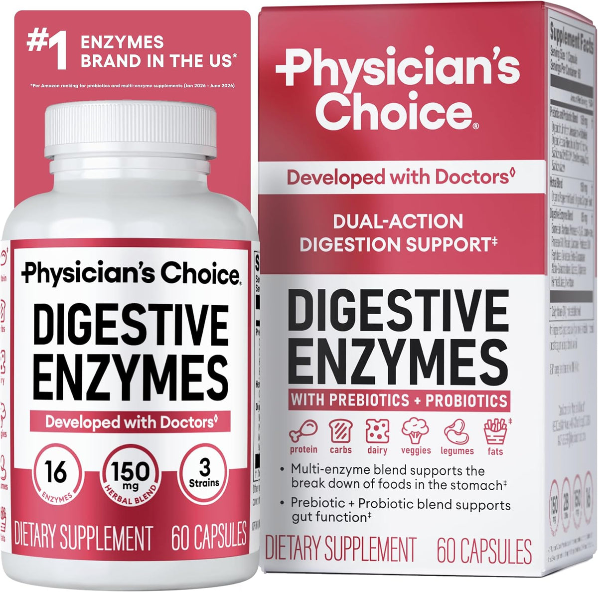 Physician's Choice Digestive Enzymes with Prebiotics and Probiotics, 60 Count — product view