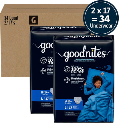 GoodNites Boys Night-Time Underwear, Size Large, 34 Count (2 Packs of 17) - view 2