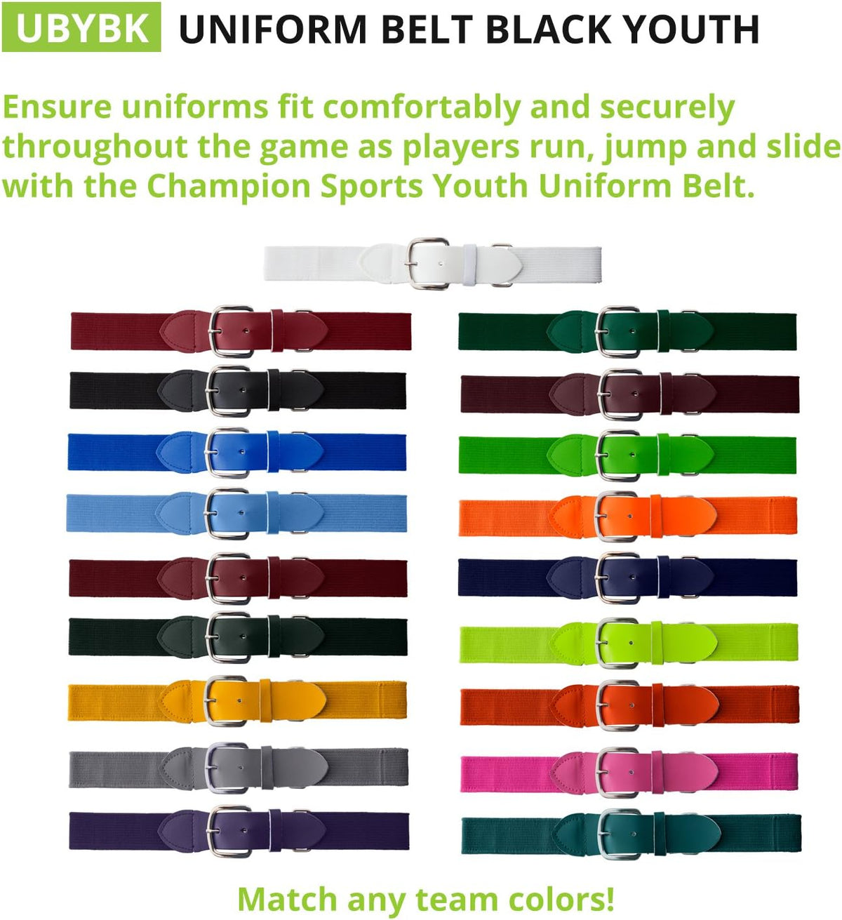 Champion Sports Youth Baseball Uniform Belt, Black, 18-32 Inches - view 3