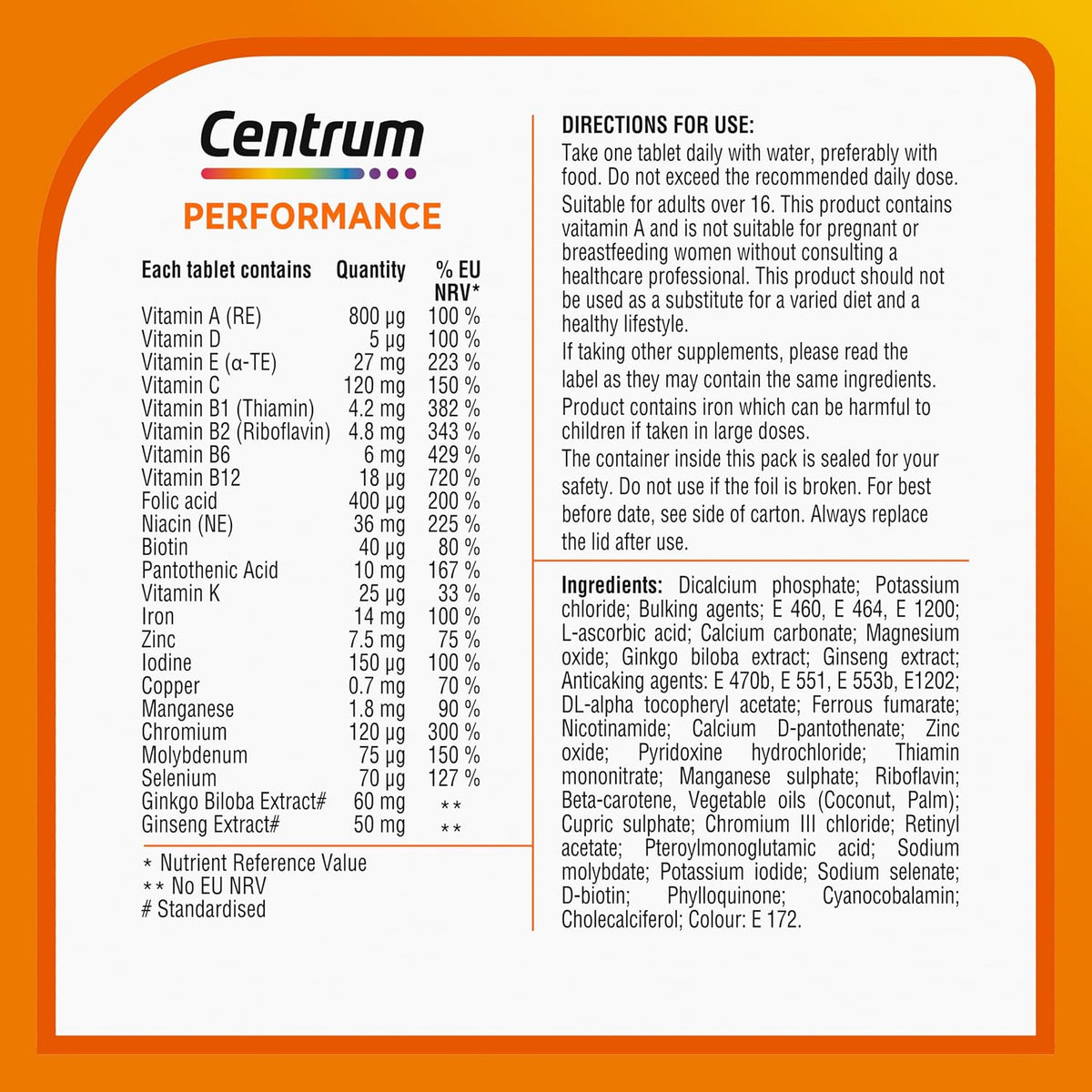 Centrum Performance Multivitamin Tablets, Vitamins C D Iron, 30 Count - view 2
