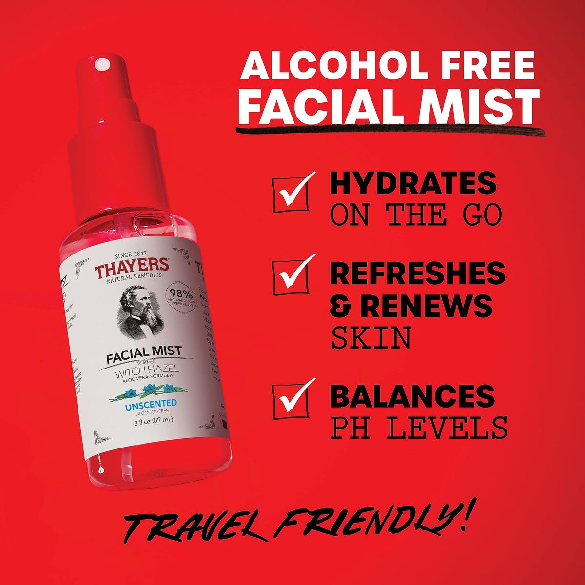 Thayers Unscented Witch Hazel Facial Mist Toner with Aloe Vera 89 ml (3 fl oz) - view 2