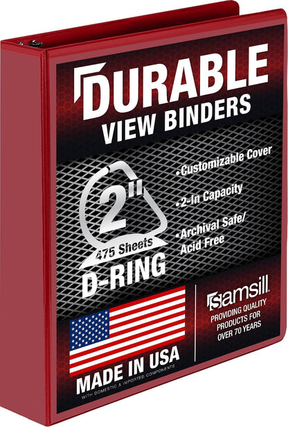 Samsill Durable 2 Inch D-Ring Binder, Ruby Red