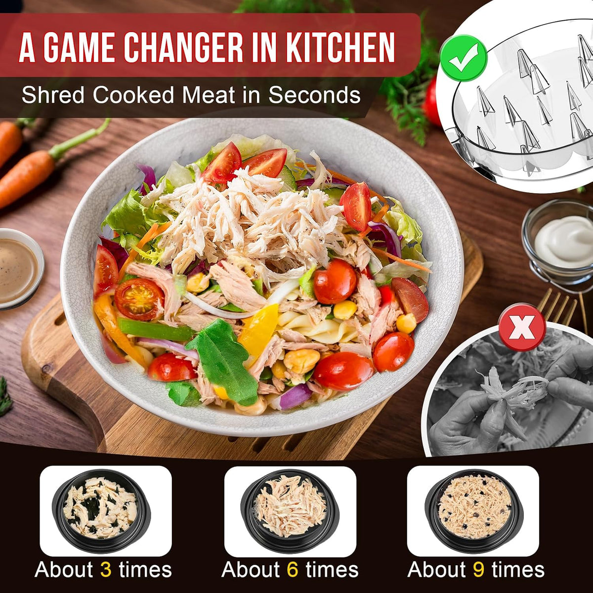 SoulLife Chicken Shredder Tool, 8 Inch, Black with Clear Lid — alternate product view