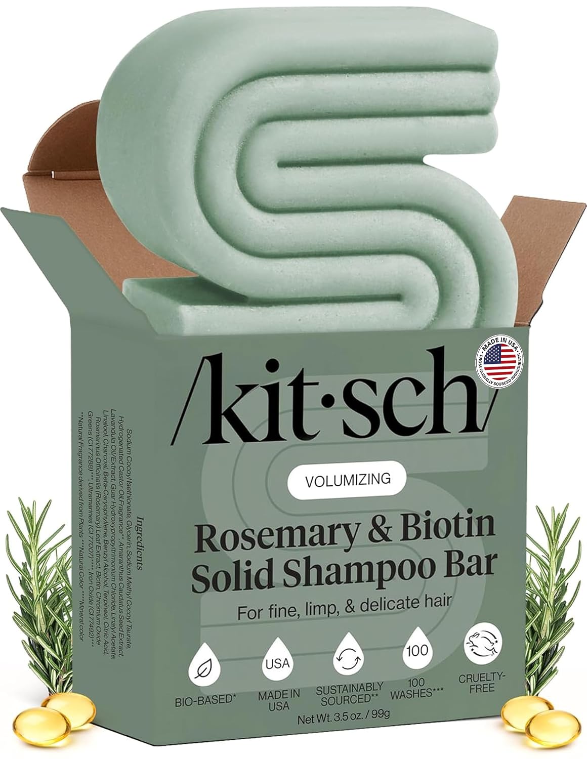 Kitsch Rosemary & Biotin Volumising Shampoo Bar, 3.5 oz